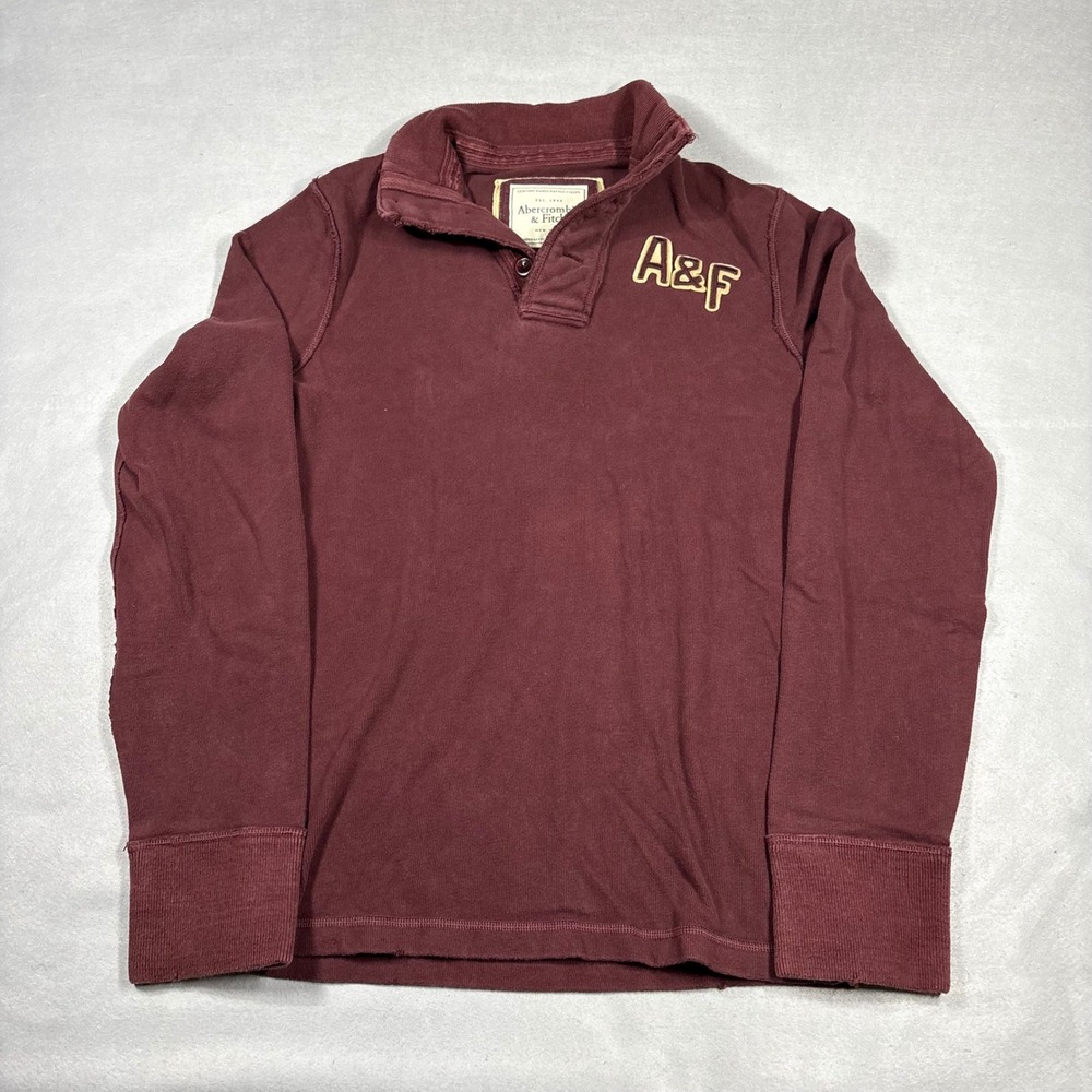 Abercrombie & Fitch Mens Medium Burgundy Henley Pullover Long Sleeve A&F Logo